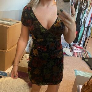 Honey Punch Velvet Floral V-Neck Dress